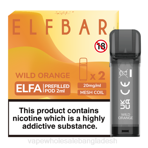 E Cigarette Price - বন্য কমলা F6D8340 ELFBAR Elfa আগে থেকে ভরা শুঁটি - 2ml - 20mg (2 প্যাক)