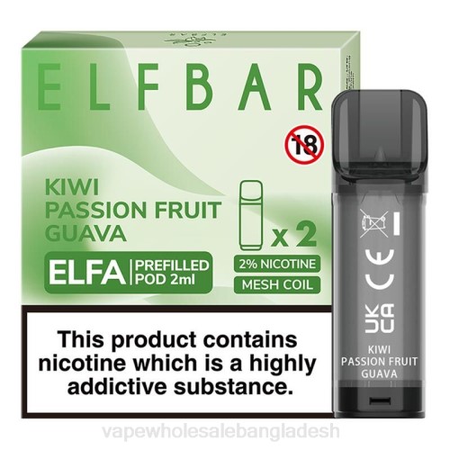 Vape BD Online - কিউই প্যাশন ফল পেয়ারা F6D8326 ELFBAR Elfa আগে থেকে ভরা শুঁটি - 2ml - 20mg (2 প্যাক)