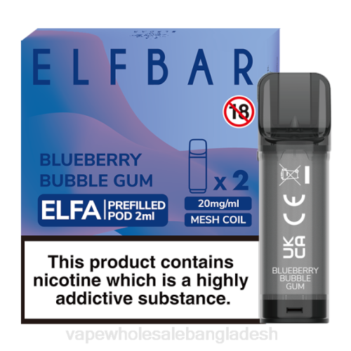 Vape Dhaka - ব্লুবেরি বাবল গাম F6D8333 ELFBAR Elfa আগে থেকে ভরা শুঁটি - 2ml - 20mg (2 প্যাক)