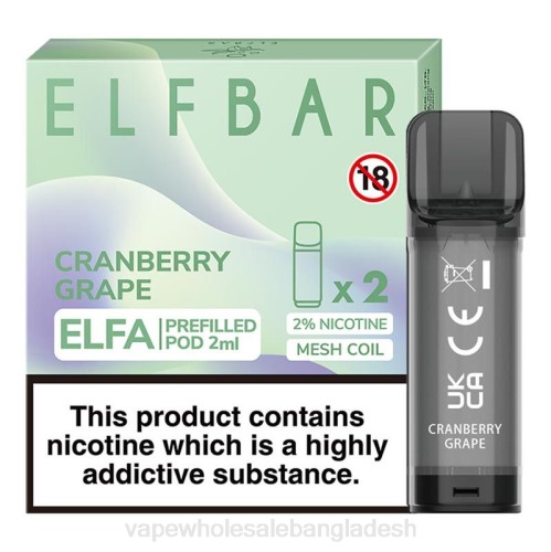 Vape Price In Dhaka - ক্র্যানবেরি আঙ্গুর F6D8334 ELFBAR Elfa আগে থেকে ভরা শুঁটি - 2ml - 20mg (2 প্যাক)