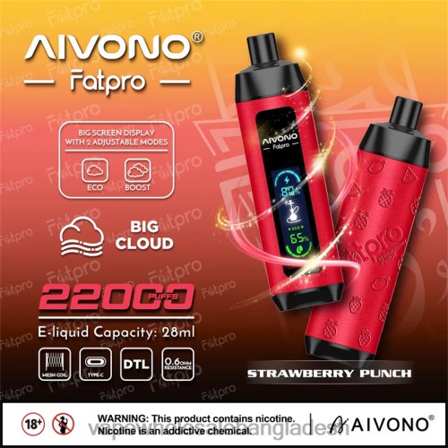 Vape Bangladesh - Aivono Fatpro 22000 স্ট্রবেরি পাঞ্চ 40X0R8