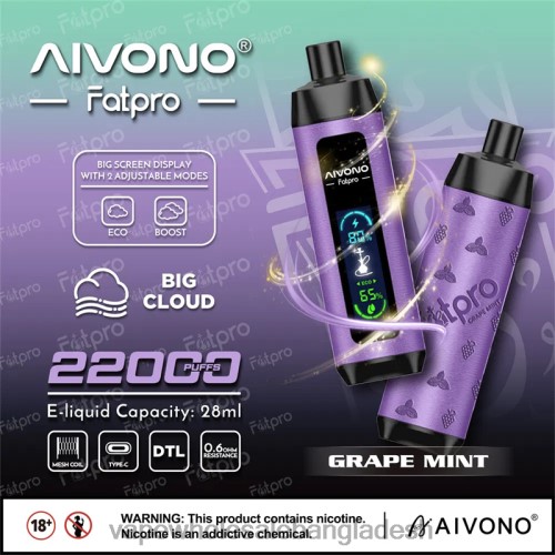 Vape Wholesale Supplier - Aivono Fatpro 22000 আঙ্গুর পুদিনা 40X0R2