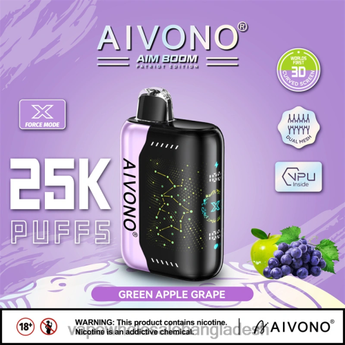 Vape Bd Online - Aivono AIM BOOM 25000 সবুজ আপেল আঙ্গুর 40X0R346