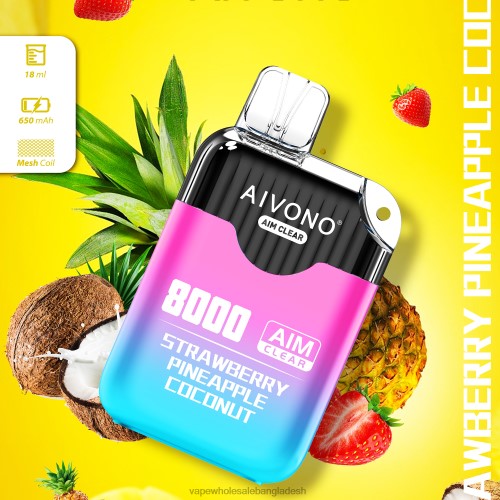 Vape Wholesaler - Aivono AIM CLEAR 8000 স্ট্রবেরি আনারস নারকেল 40X0R207