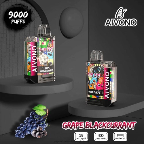 Vape Bd Online - Aivono AIM XXL 9000 মুখের স্বচ্ছ স্টিকার আঙ্গুর কালো কিউরান্ট 40X0R56