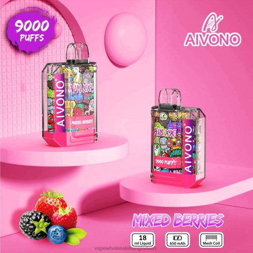 Vape Wholesale Bangladesh - Aivono AIM XXL 9000 মুখের স্বচ্ছ স্টিকার মিশ্র বেরি 40X0R51